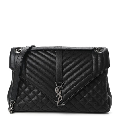 Saint Laurent Calfskin Mixed Matelasse Triquilt Large Monogram Satchel Black 1 of 10