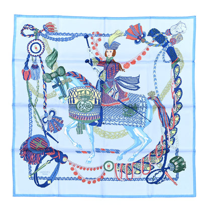 Hermes Silk Le Timbalier Scarf 90 Bleu Ciel Vert Jaune 1 of 3