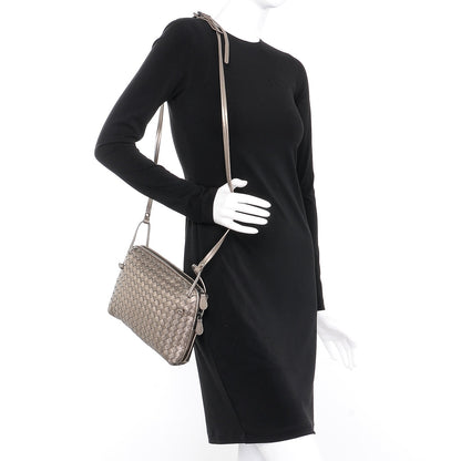 Bottega Veneta Metallic Grosgrain Intrecciato Pillow Crossbody Messenger Fume 2 of 7