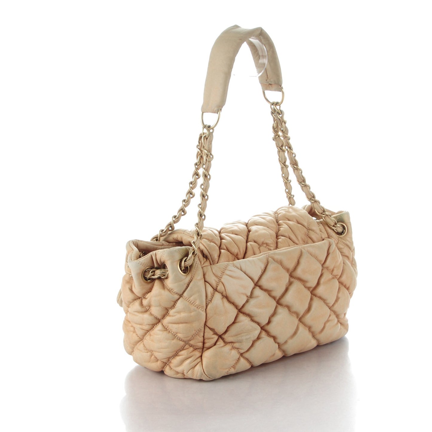 Lambskin Bubble Quilt Accordion Flap Beige