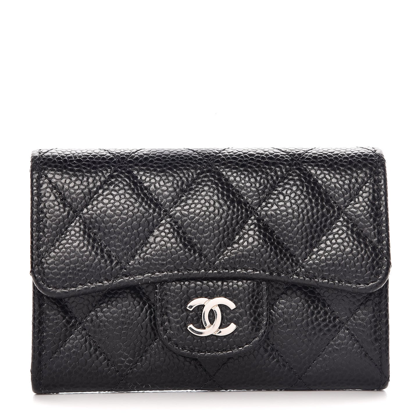 Caviar Quilted Flap Card Holder Black