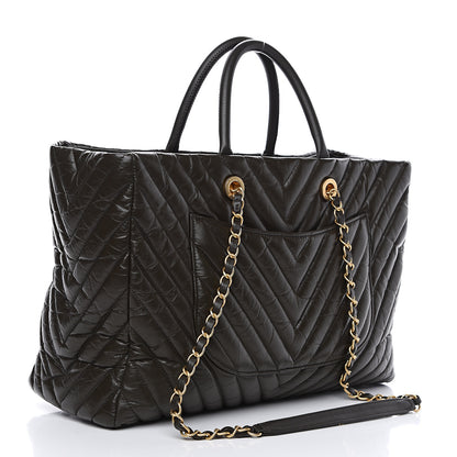 Chanel Aged Calfskin Chevron Large Coco Handle Shopping Tote Dark Green 2 of 11