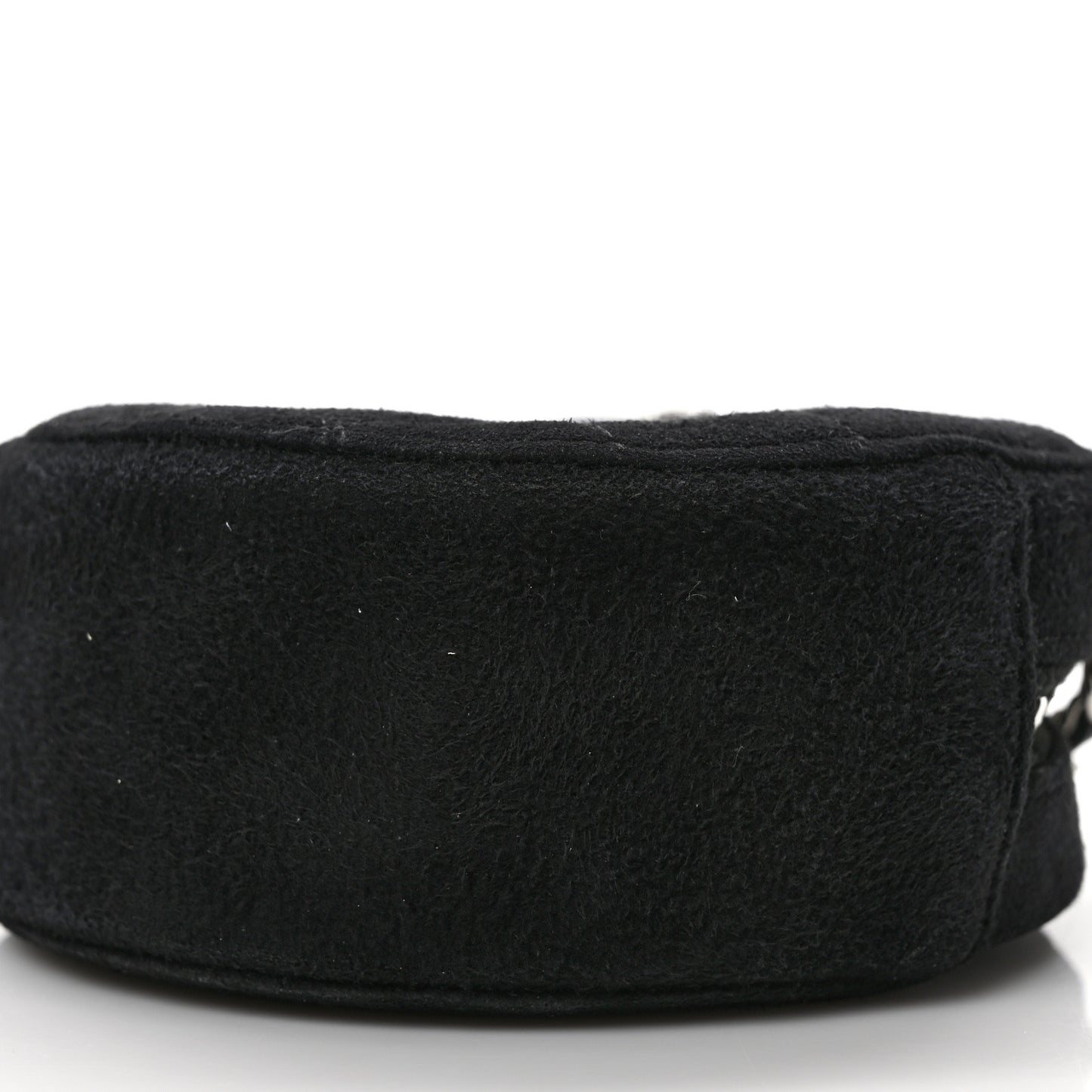 Suede Quilted Crystal Round Clutch With Logo Chain Black