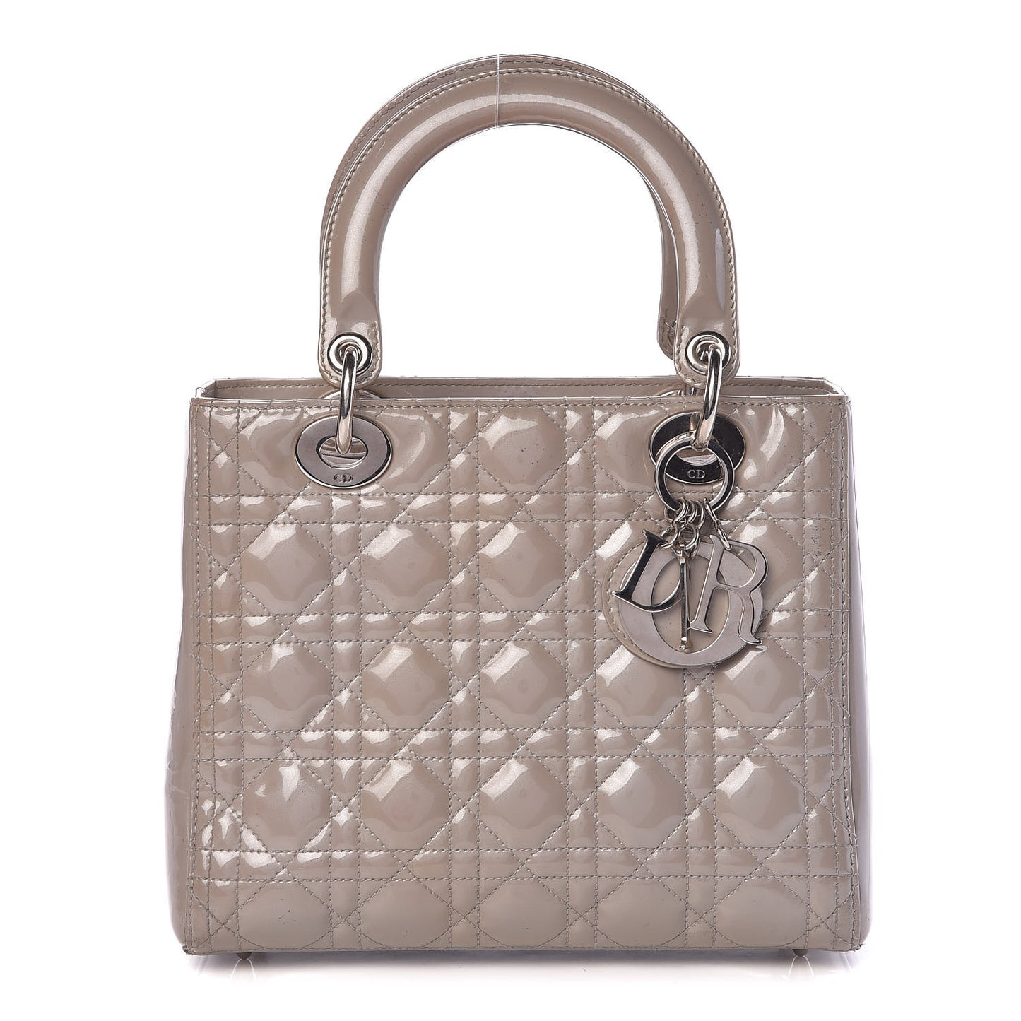 Pearlized Patent Cannage Medium Lady Dior Grey