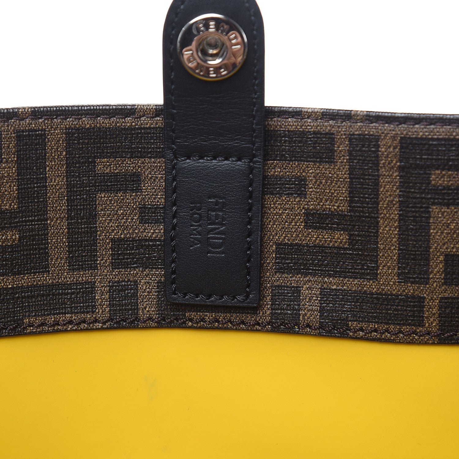 Fendi Glazed Fabric Vitello Century FF 1974 Roma Amor Tote Tobacco Moro Black Limone 9 of 13