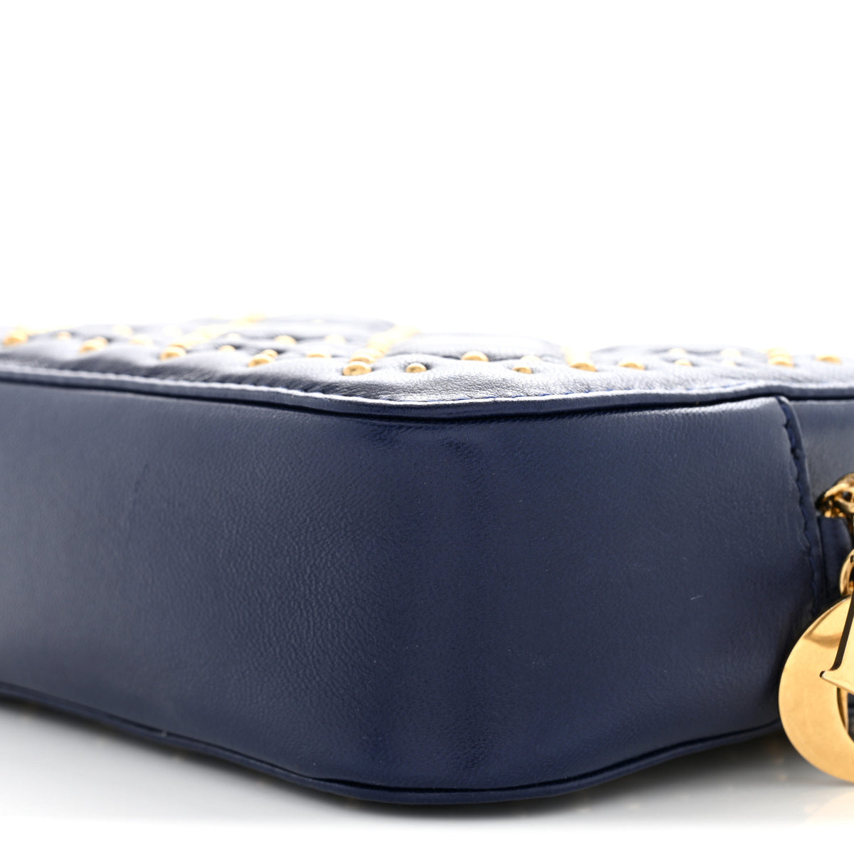 Lambskin Cannage Studded Lady Dior Camera Case Pouch Blue