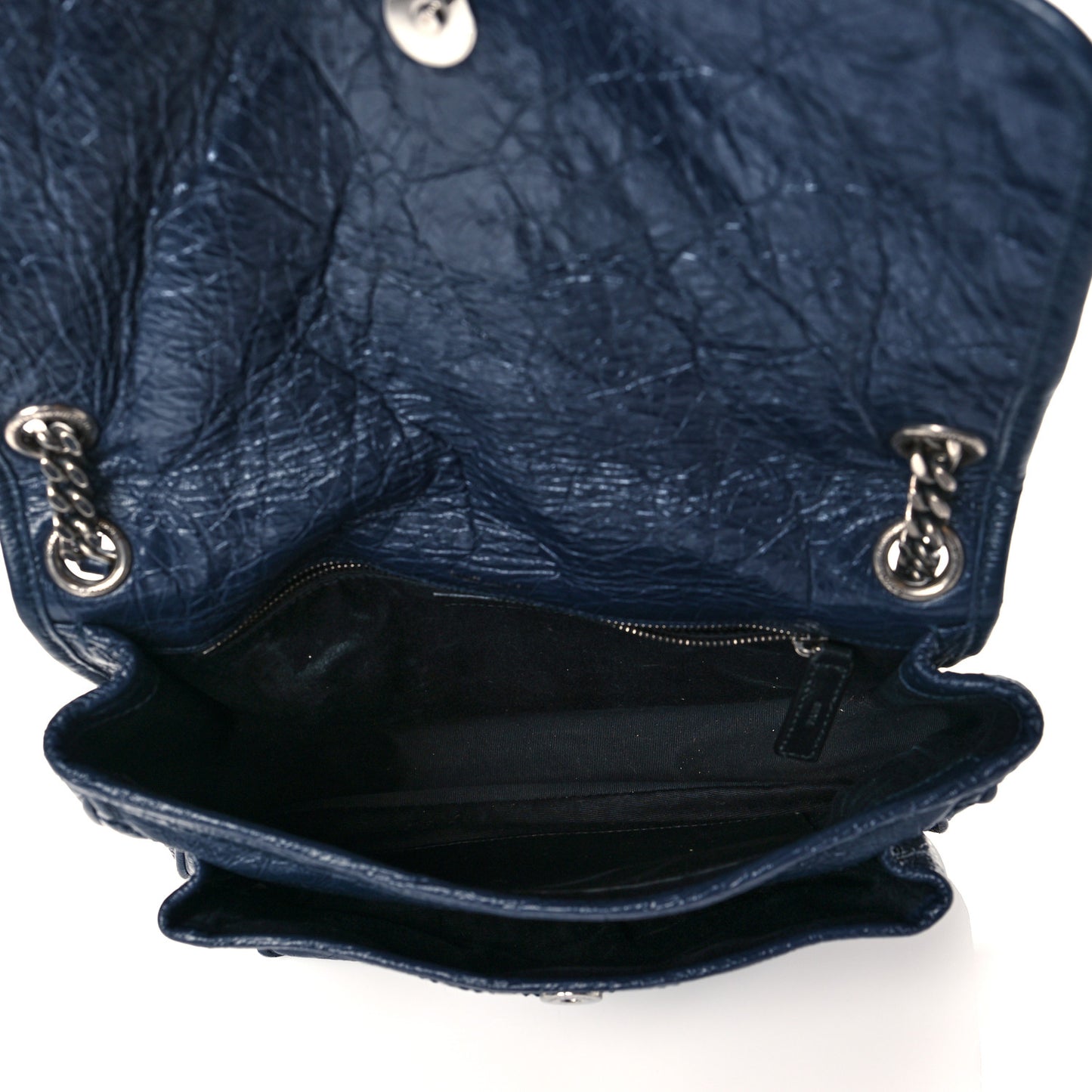Crinkled Calfskin Matelasse Monogram Medium Niki Chain Satchel Deep Marine