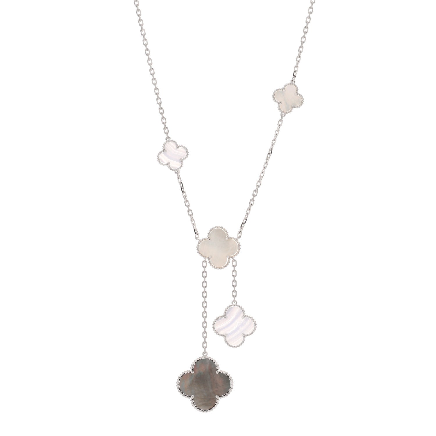 Van Cleef & Arpels 18K White Gold Mother of Pearl Chalcedony 6 Motifs Magic Alhambra Necklace 1 of 3
