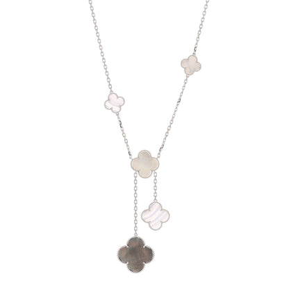 Van Cleef & Arpels 18K White Gold Mother of Pearl Chalcedony 6 Motifs Magic Alhambra Necklace 1 of 3