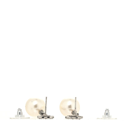 Chanel Crystal Pearl CC Drop Earrings Silver Pearly White 3 of 5