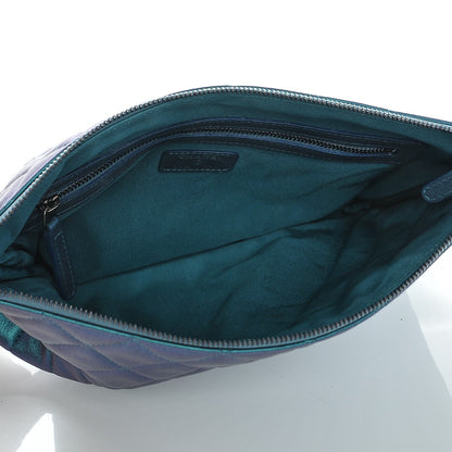 Chanel Iridescent Lambskin Quilted Medium Cosmetic Case Turquoise 5 of 7