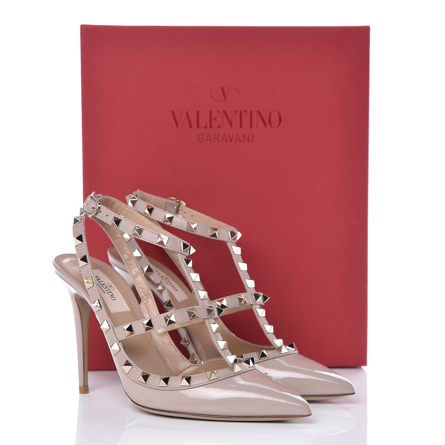 Valentino Garavani Patent Rockstud Ankle Strap Pumps 39 Poudre 8 of 8