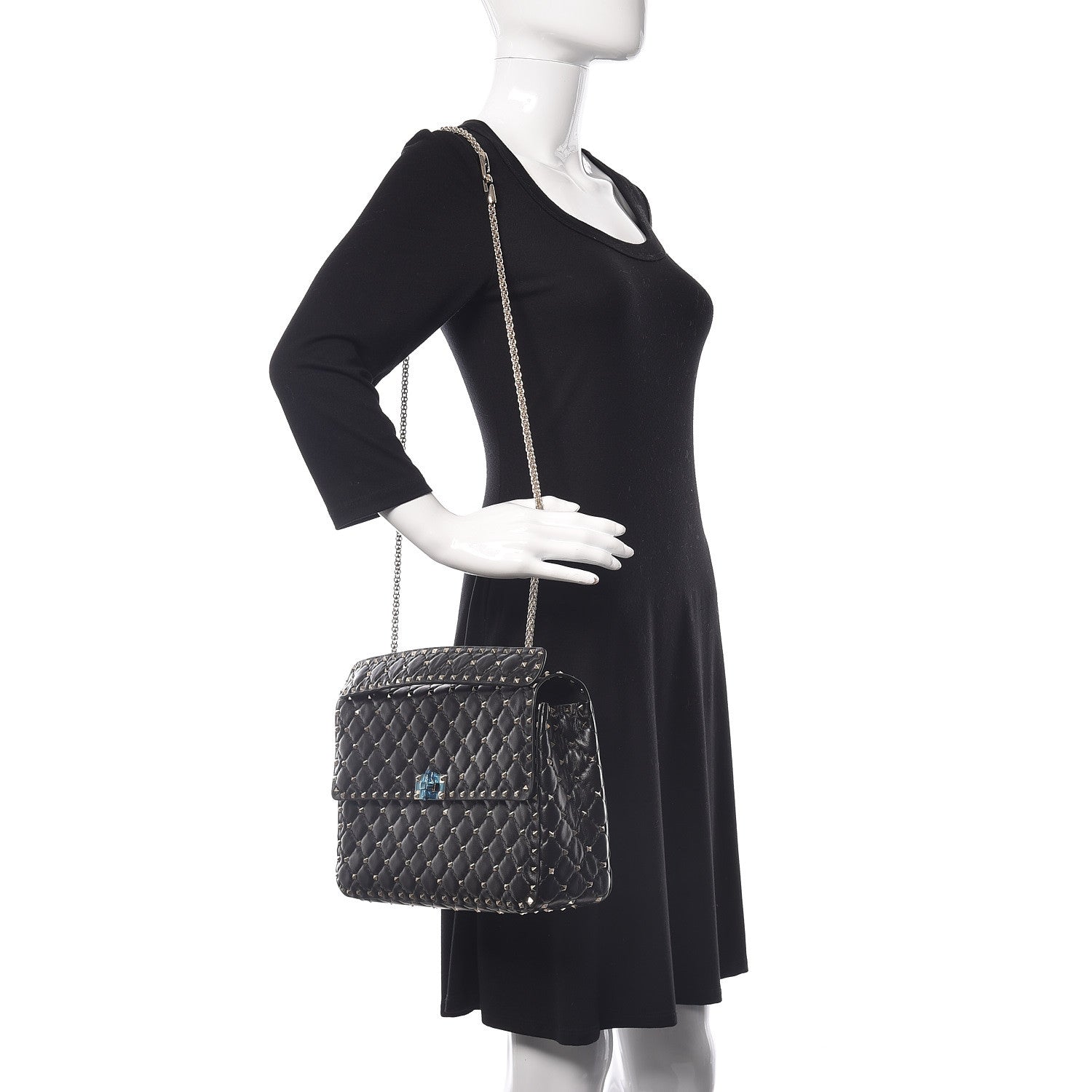 Valentino Garavani Lambskin Large Rockstud Spike Shoulder Bag Black 2 of 10