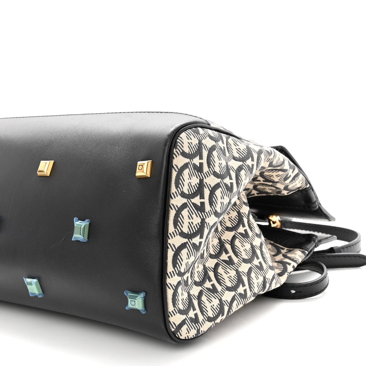 Canvas Calfskin Gancini The Studio Bag Black Beige