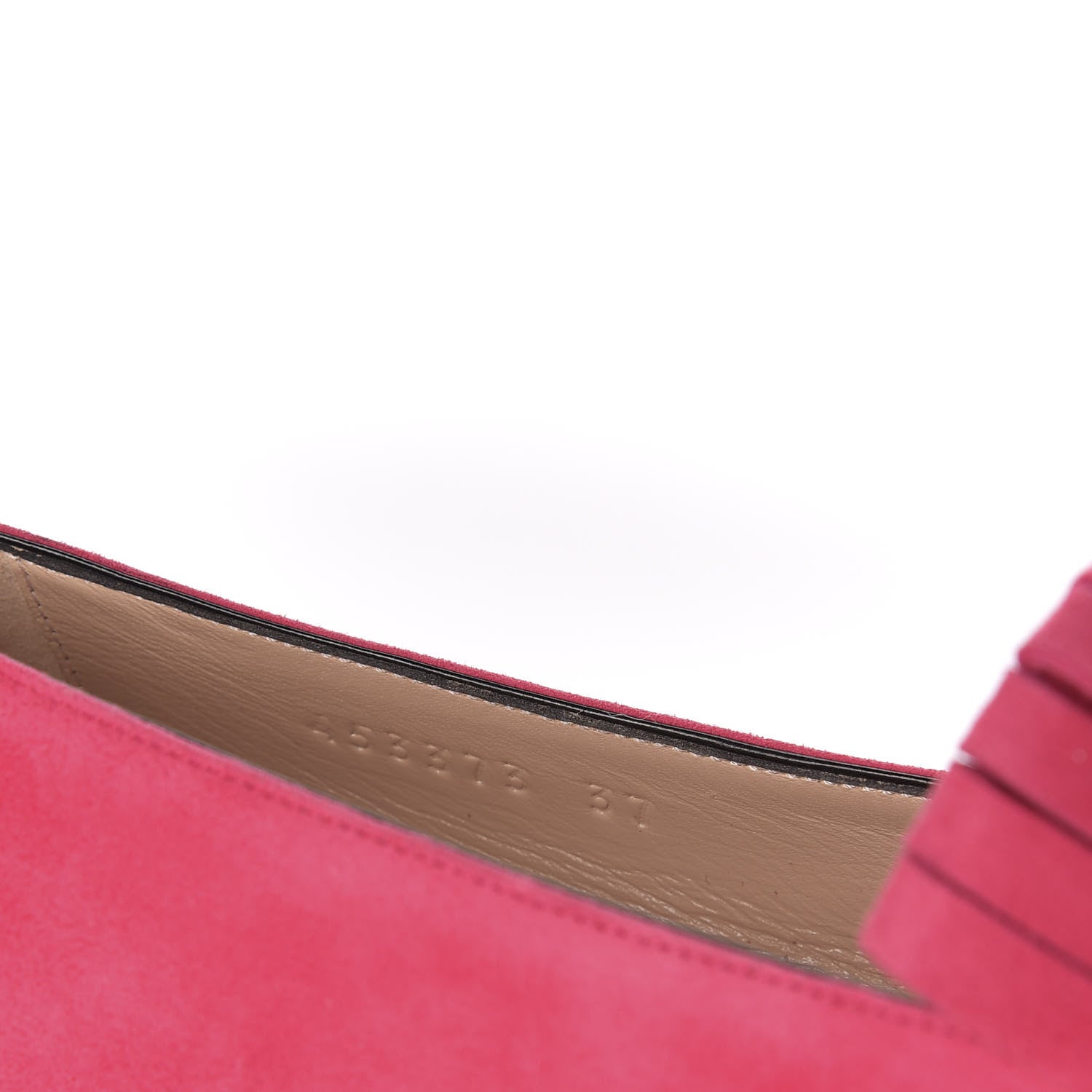 Gucci Kid Scamosciato GG Marmont Fringe Flats 37 Hot Pink 9 of 10
