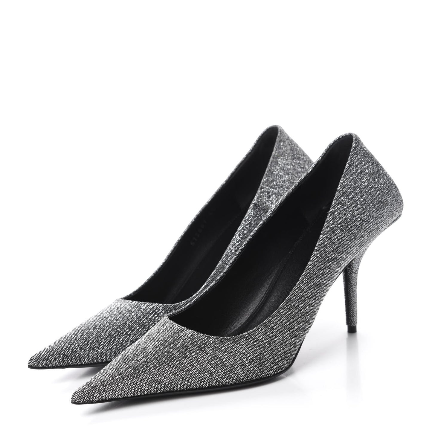 Shiny Fabric Square Knife 80mm Pumps 41 Silver