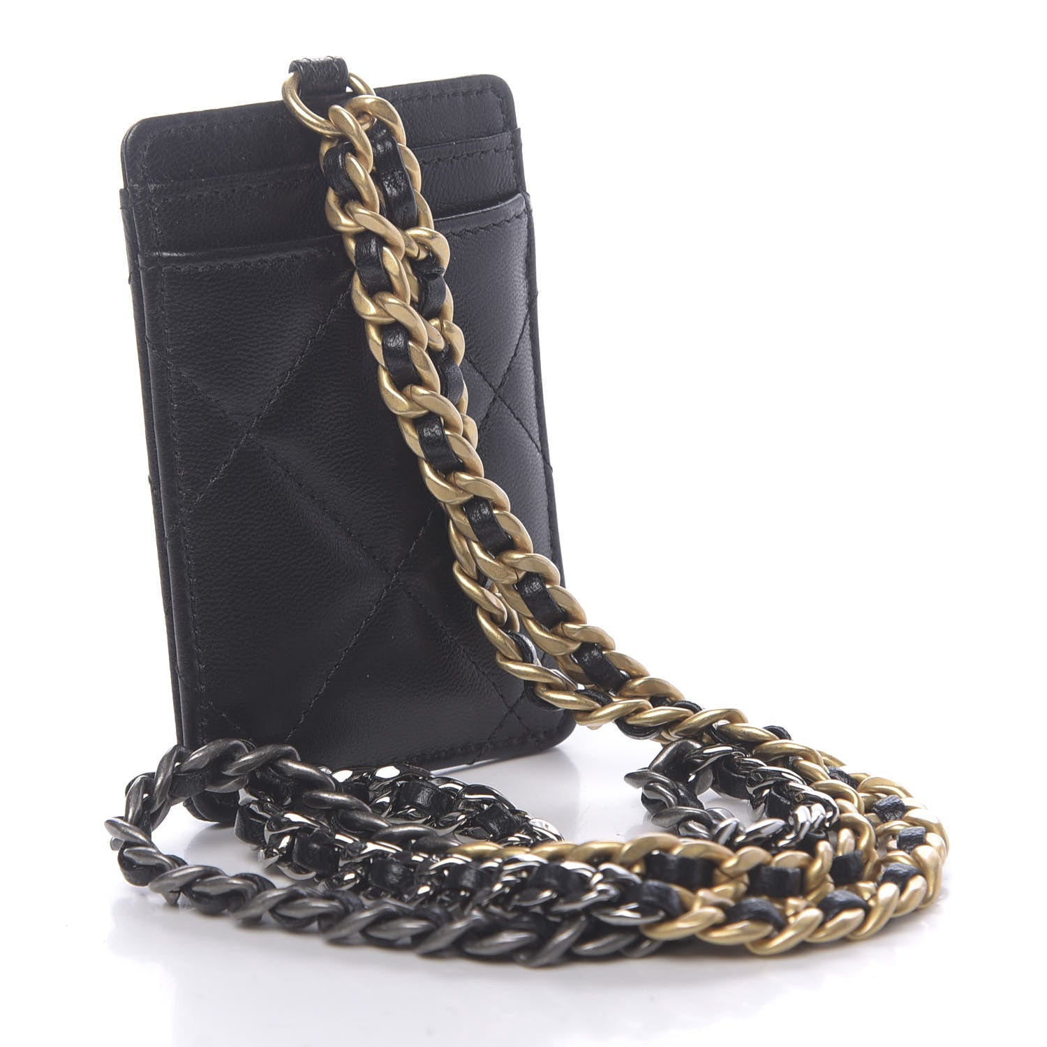 Chanel Goatskin Quilted 19 Card Holder On Chain Black 3 of 8