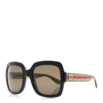 Gucci Acetate Square Frame Web Glitter Sunglasses GG0036S Black Green 1 of 7