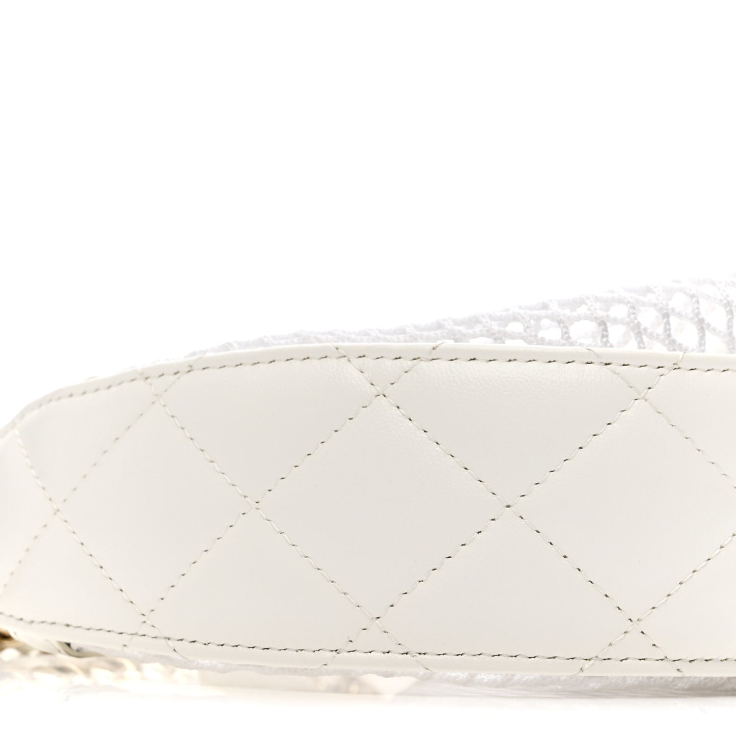 Mesh Shiny Lambskin Chain Hobo White