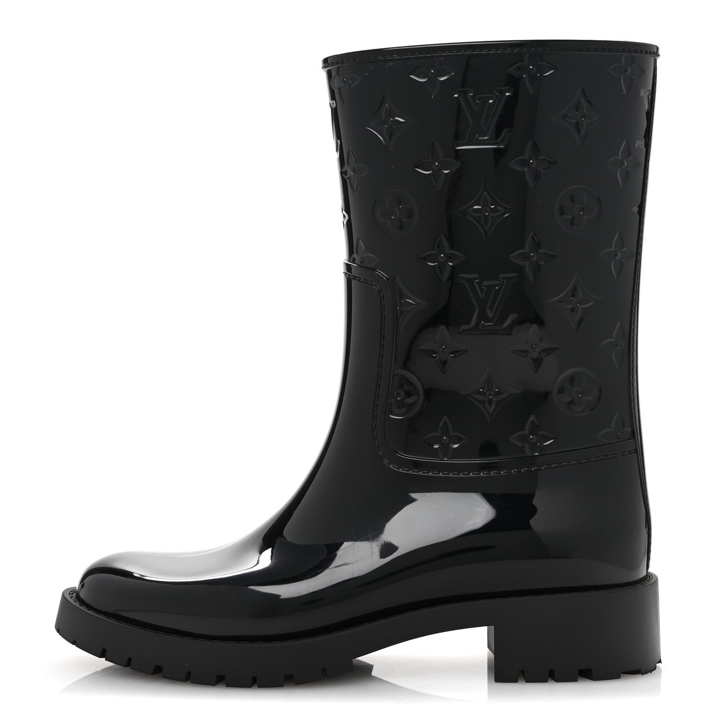 Rubber Embossed Monogram Splash Rain Short Boots 40 Black