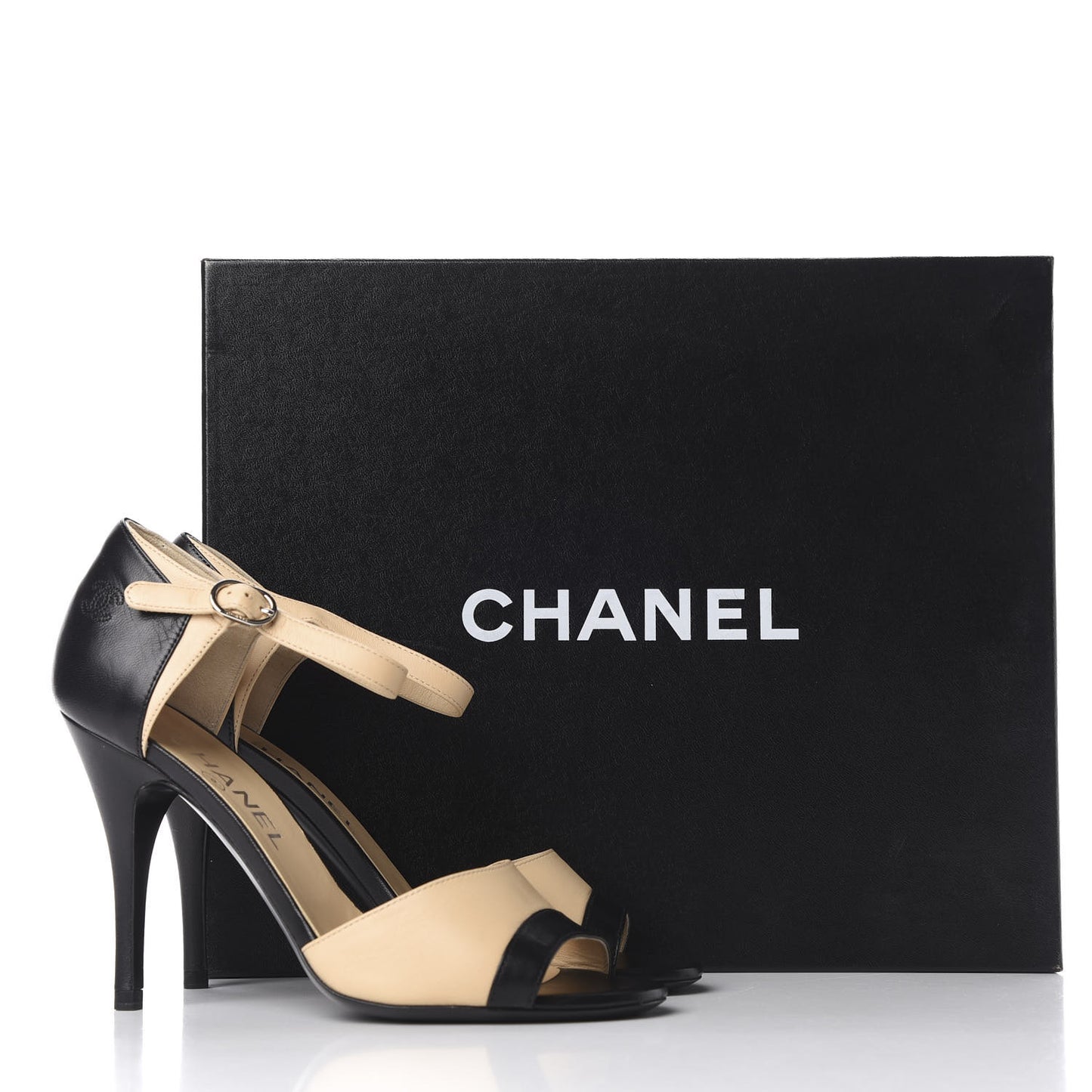Lambskin Peep Toe Sandals 36.5 Beige Black