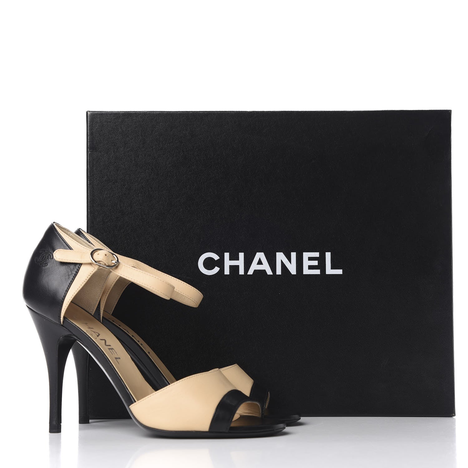 Chanel Lambskin Peep Toe Sandals 36.5 Beige Black 11 of 11