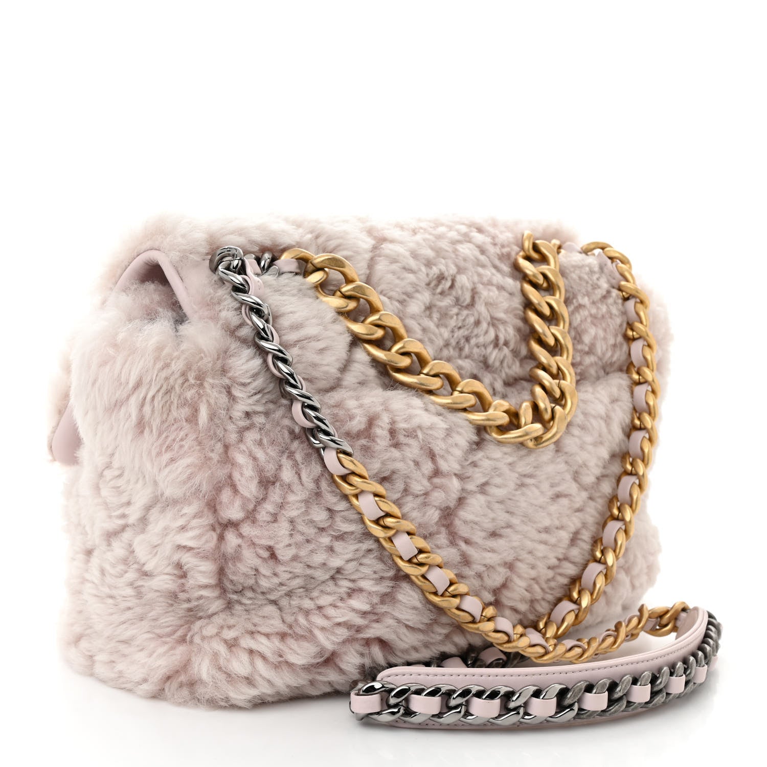 Chanel Shearling Sheepskin Medium Chanel 19 Flap Light Pink 3 of 10