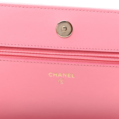 Chanel Lambskin Camellia Embossed Wallet On Chain WOC Pink 6 of 9