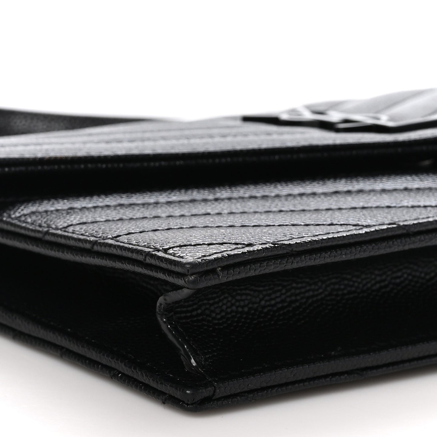 Grain De Poudre Matelasse Chevron Monogram Monochrome Envelope Chain Wallet Black