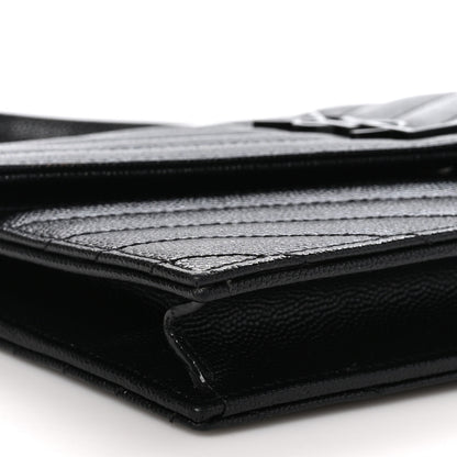 Saint Laurent Grain De Poudre Matelasse Chevron Monogram Monochrome Envelope Chain Wallet Black 9 of 10
