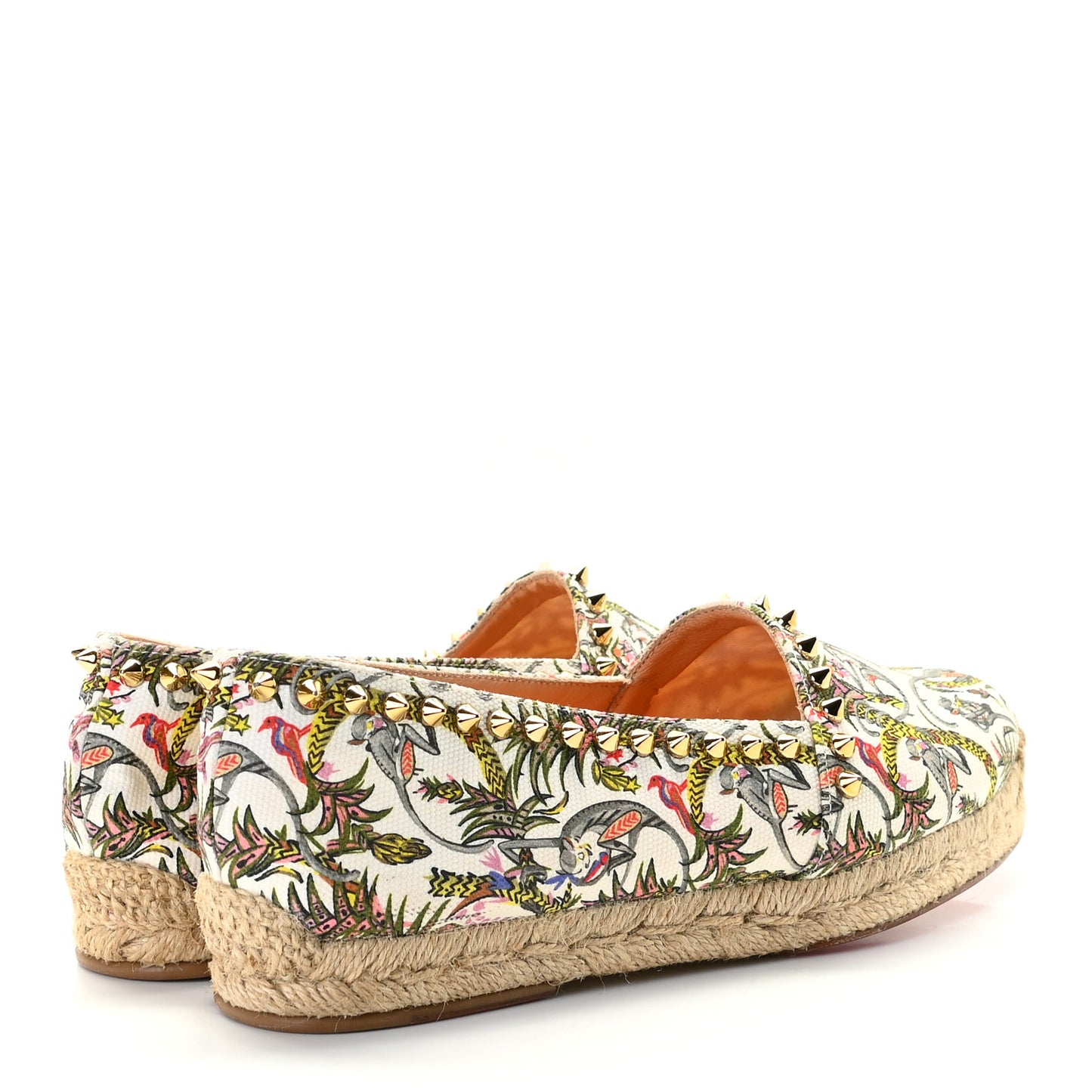 Canvas Loubi Jungle Print Ares Spikes Flat Espadrilles 37 Ivory