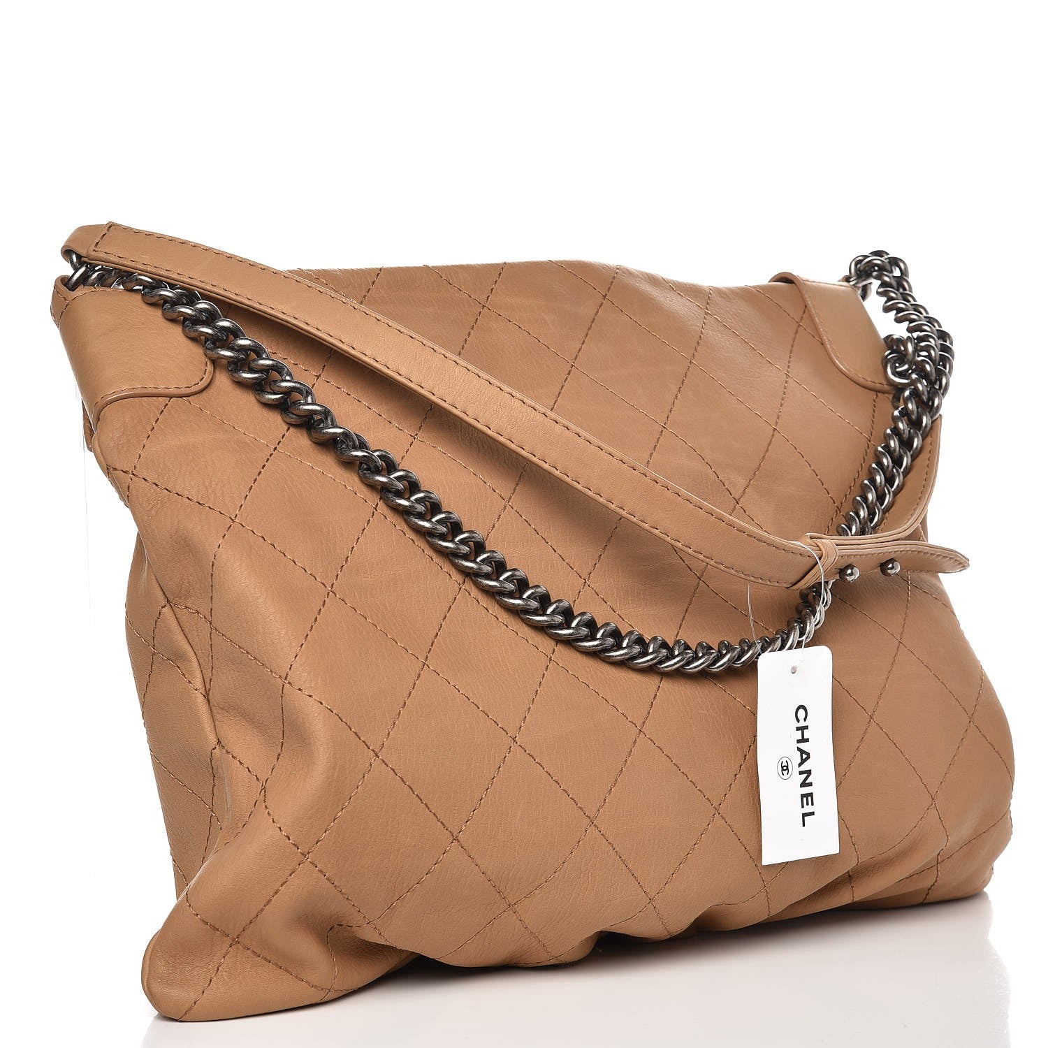 Chanel Calfskin Stitched Double Zip Hobo Beige 3 of 8