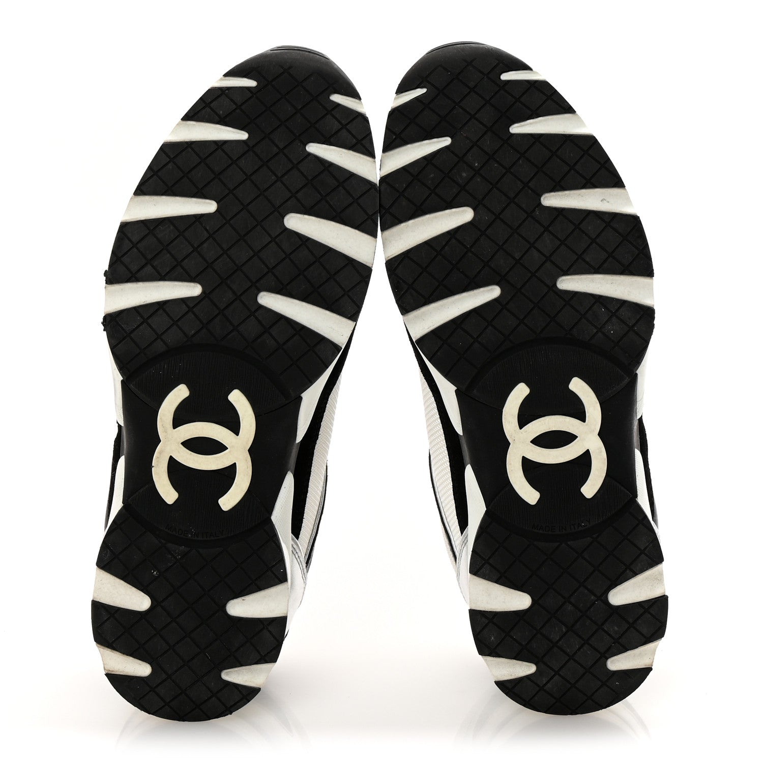 Chanel Mesh Suede Calfskin Grained Calfskin Womens CC Sneakers 39 Black White 6 of 12