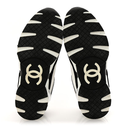 Chanel Mesh Suede Calfskin Grained Calfskin Womens CC Sneakers 39 Black White 6 of 12