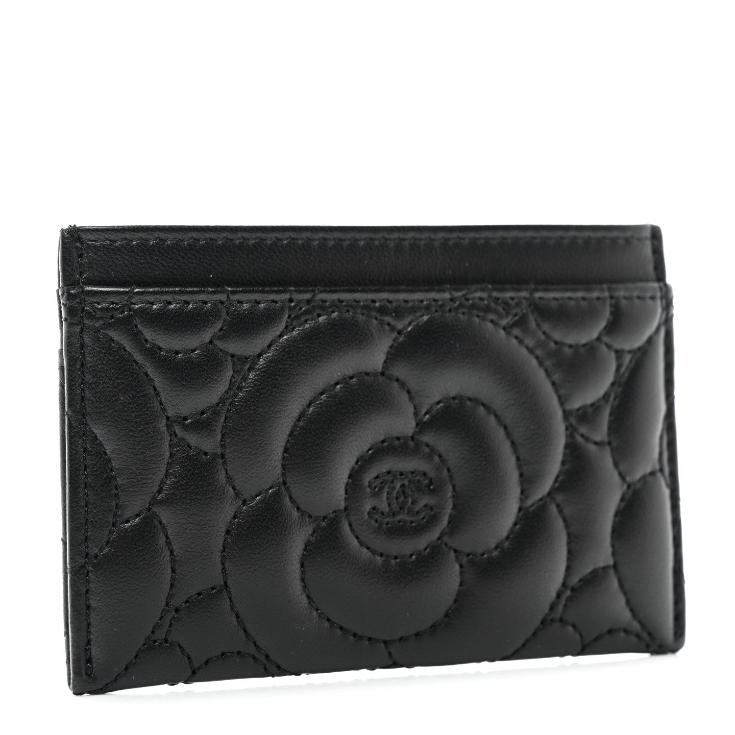 Chanel Lambskin Camellia Embossed Card Holder Black 3 of 8