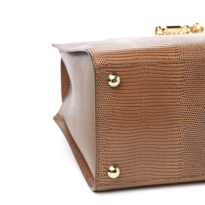 Dolce & Gabbana Lizard Embossed Calfskin Large Monica Top Handle Bag Brown 6 of 8