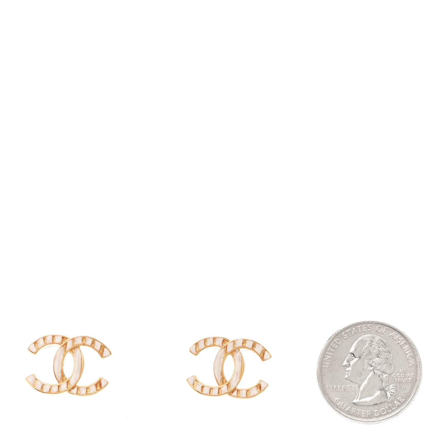 Chanel Metal CC Earrings Gold White 2 of 6