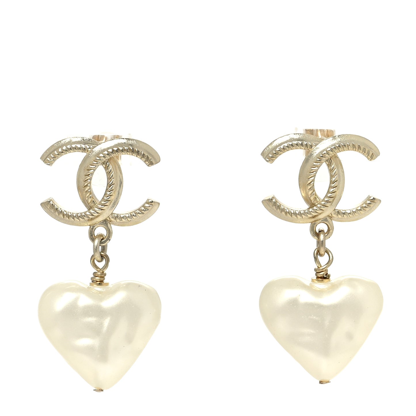 Pearl CC Heart Drop Earrings Gold
