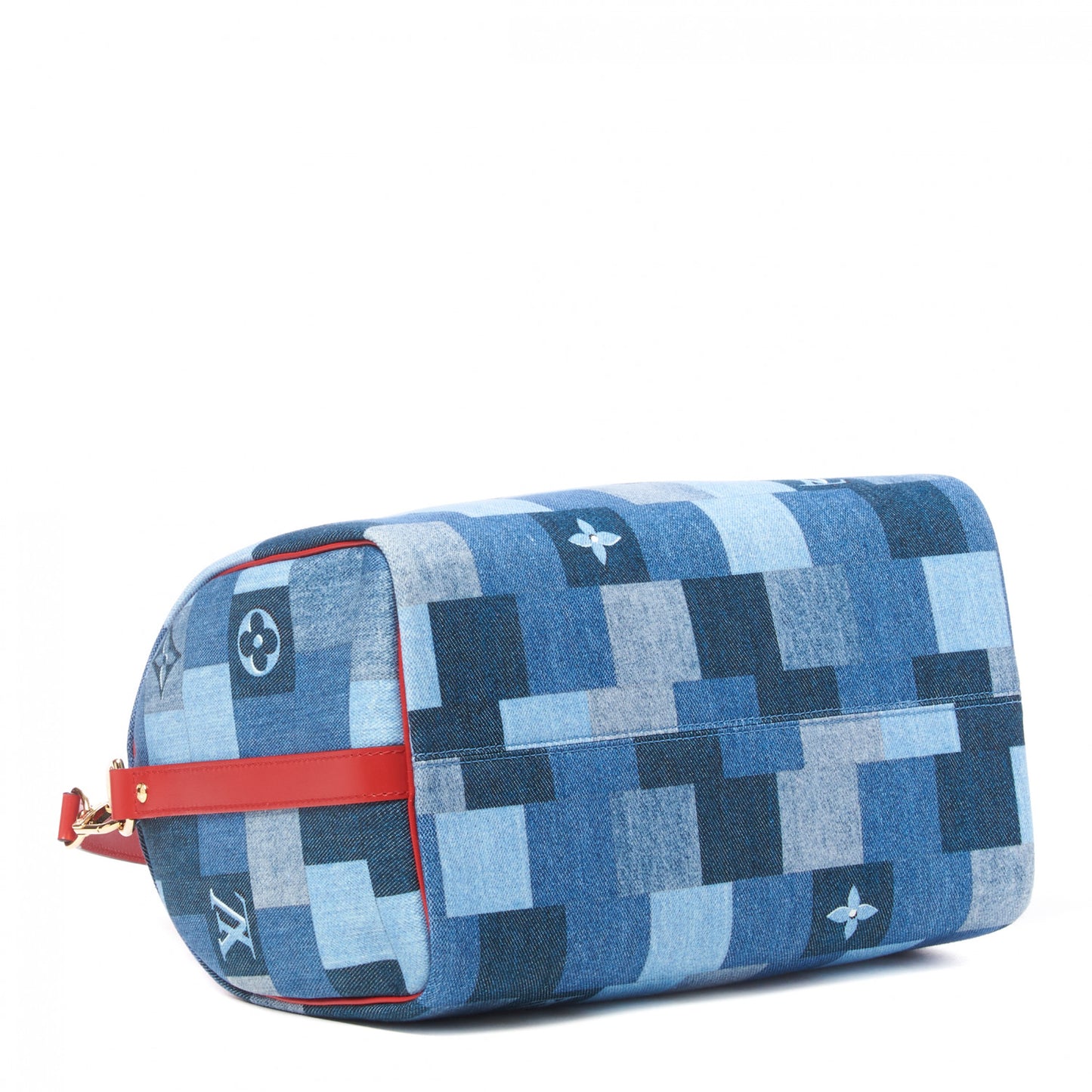 Denim Damier Monogram Patchwork Speedy Bandouliere 30 Blue Rouge