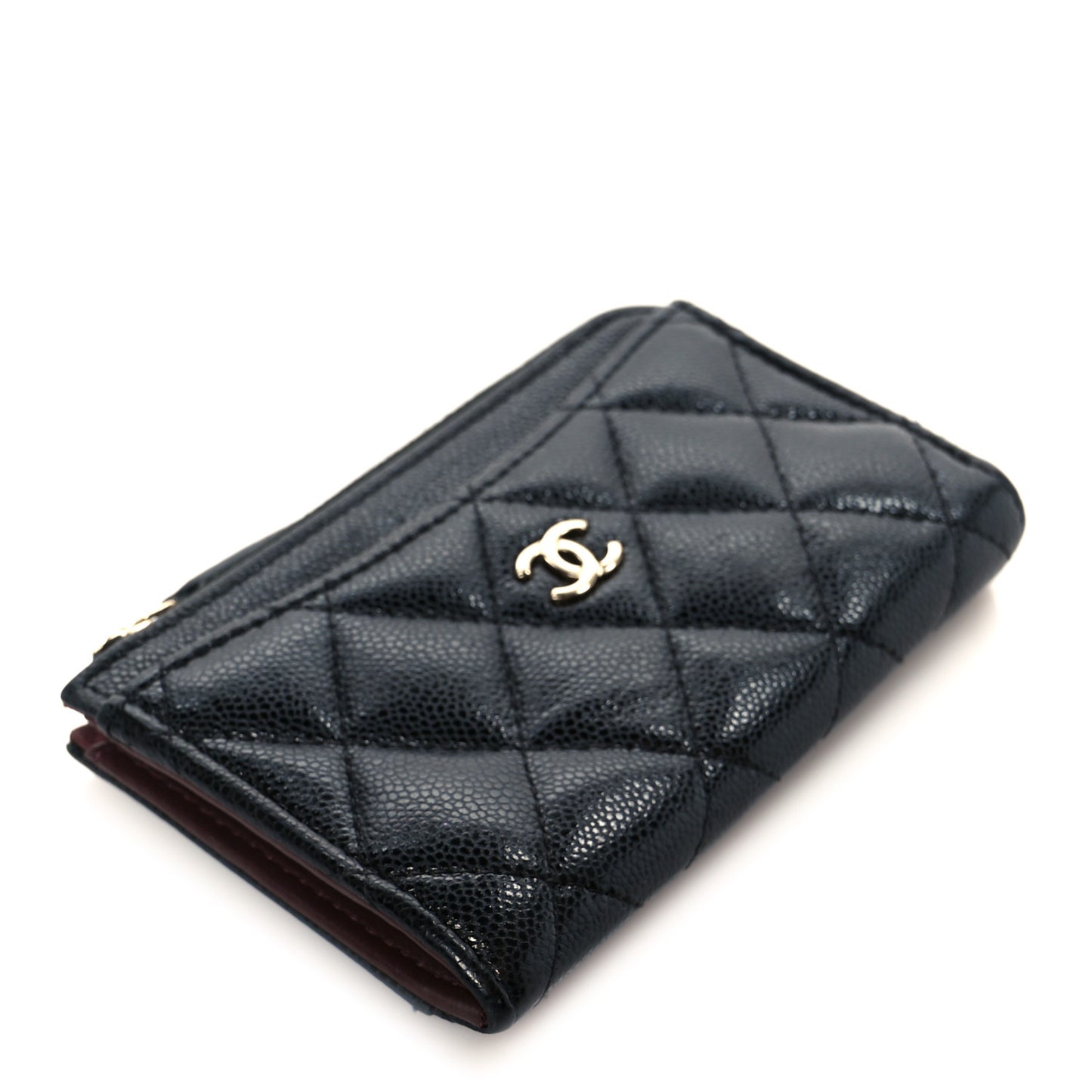 Caviar Quilted CC Zip Around Card Holder Black