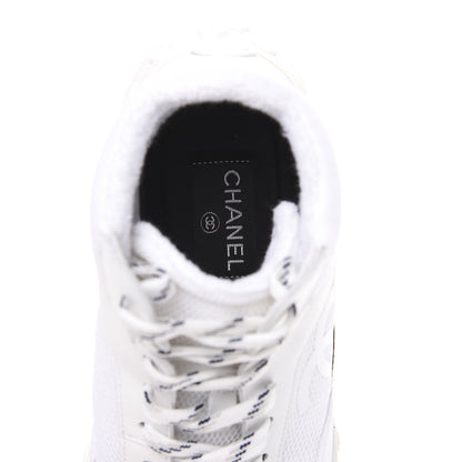 Chanel Calfskin Mesh Lycra Womens Logo High Top Sneakers 37 White 7 of 8