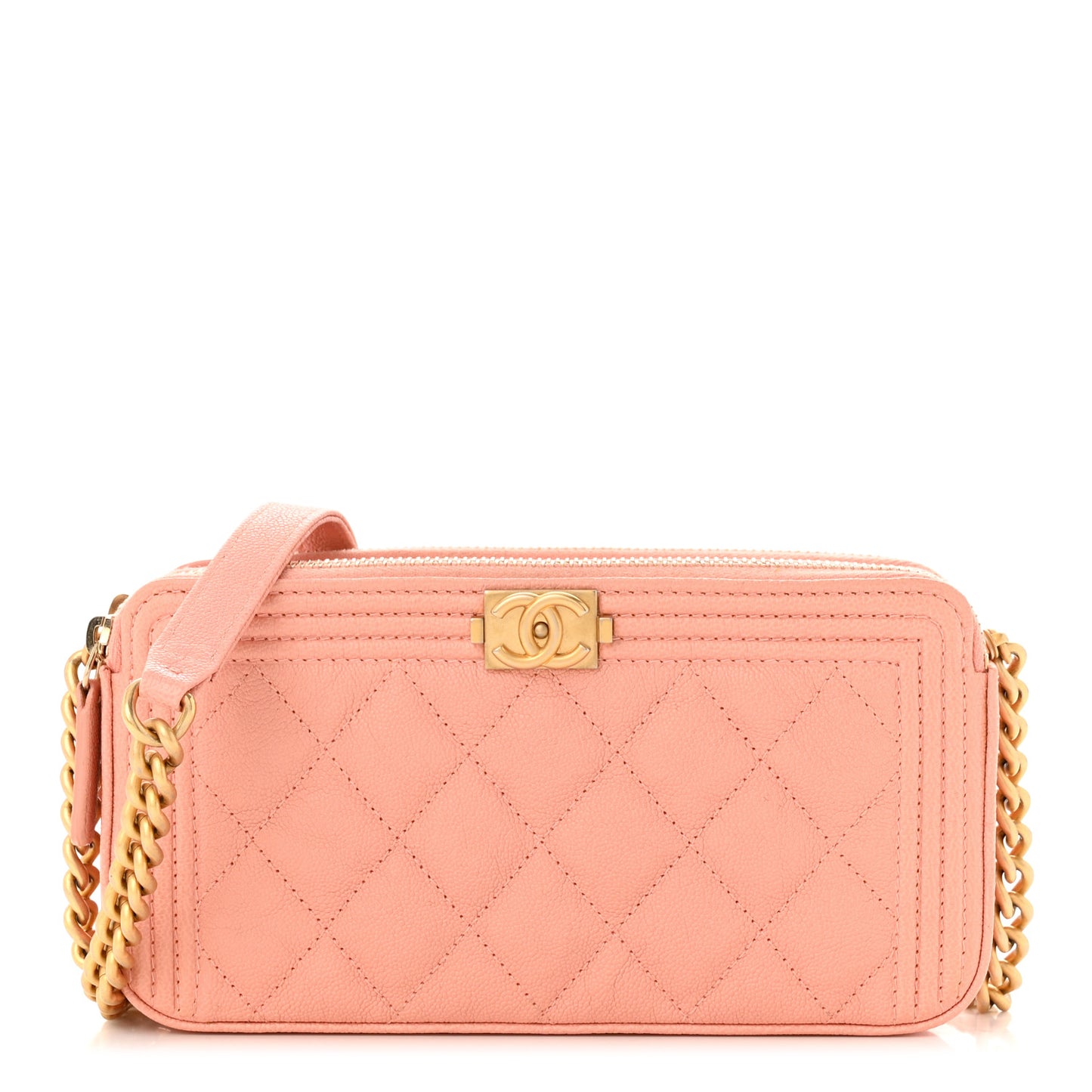 Caviar Quilted Small Boy Clutch With Chain Light Pink