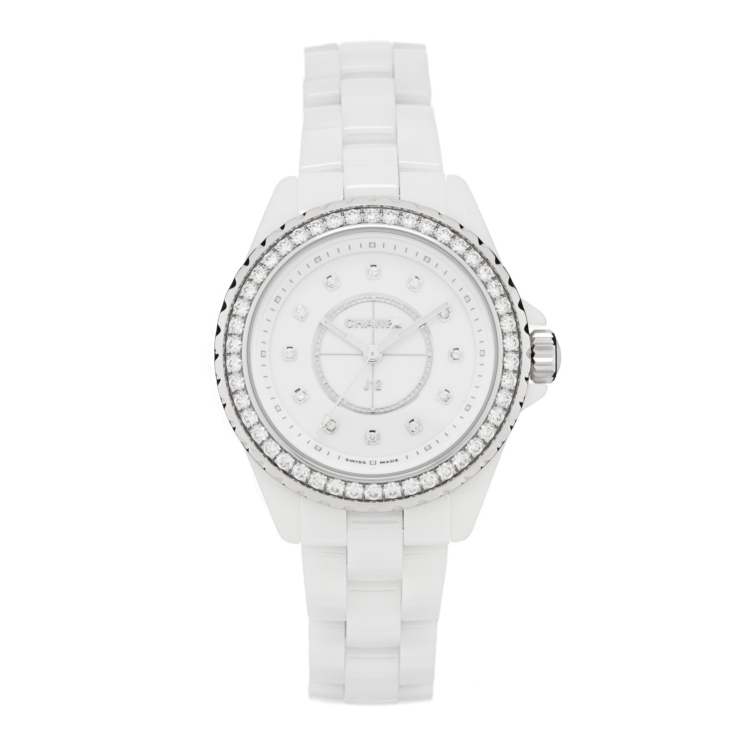 Chanel Stainless Steel Ceramic Diamond Bezel 33mm J12 Quartz Watch White 1 of 4
