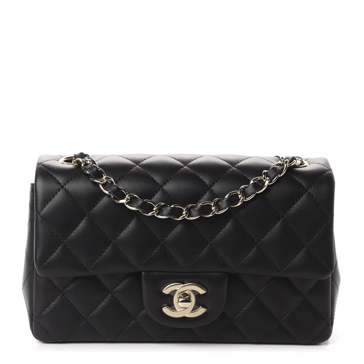 Lambskin Quilted Mini Rectangular Flap Black