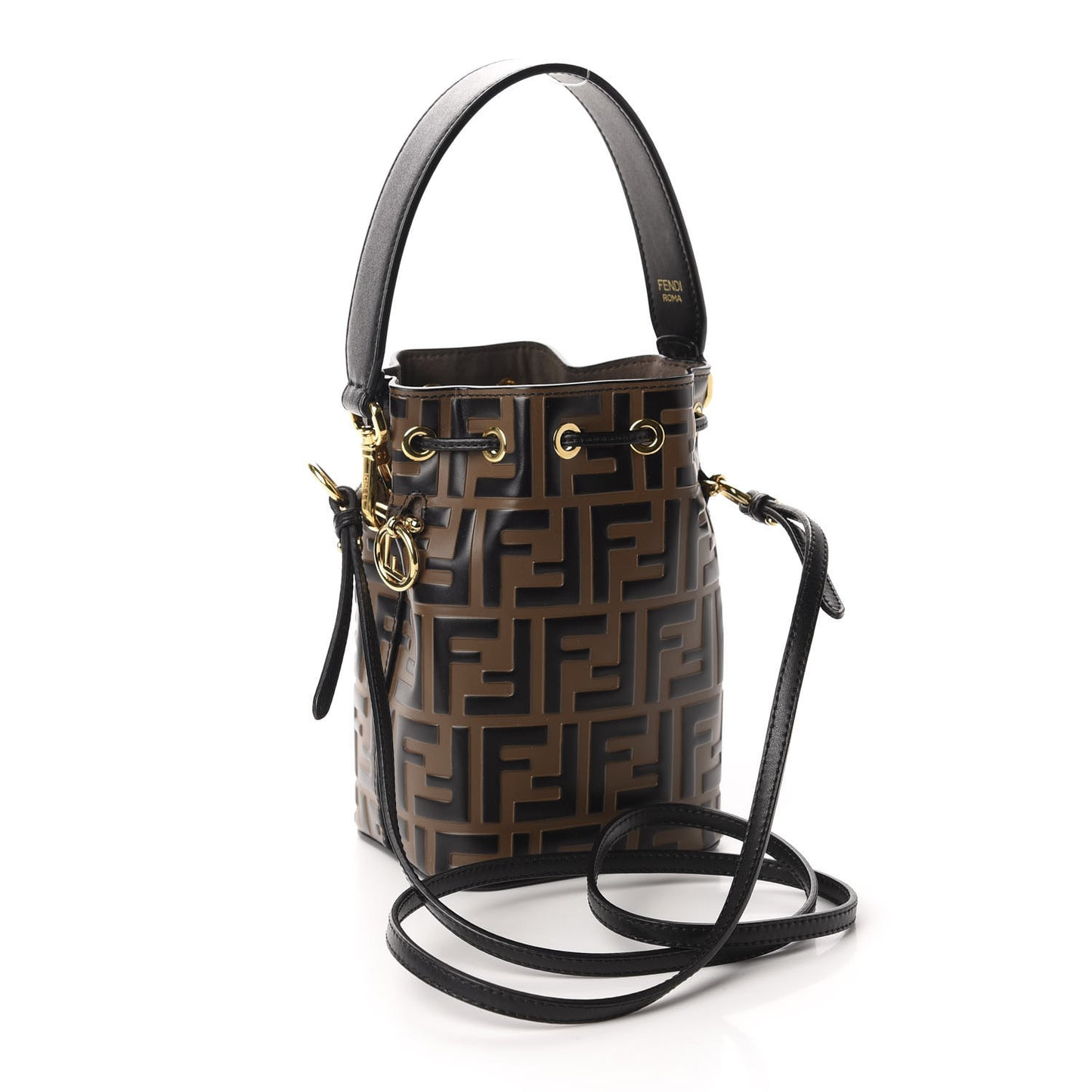 Vitello Liberty F is Fendi Bi-Color FF 1974 Embossed Mini Mon Tresor Bucket Bag Maya Black
