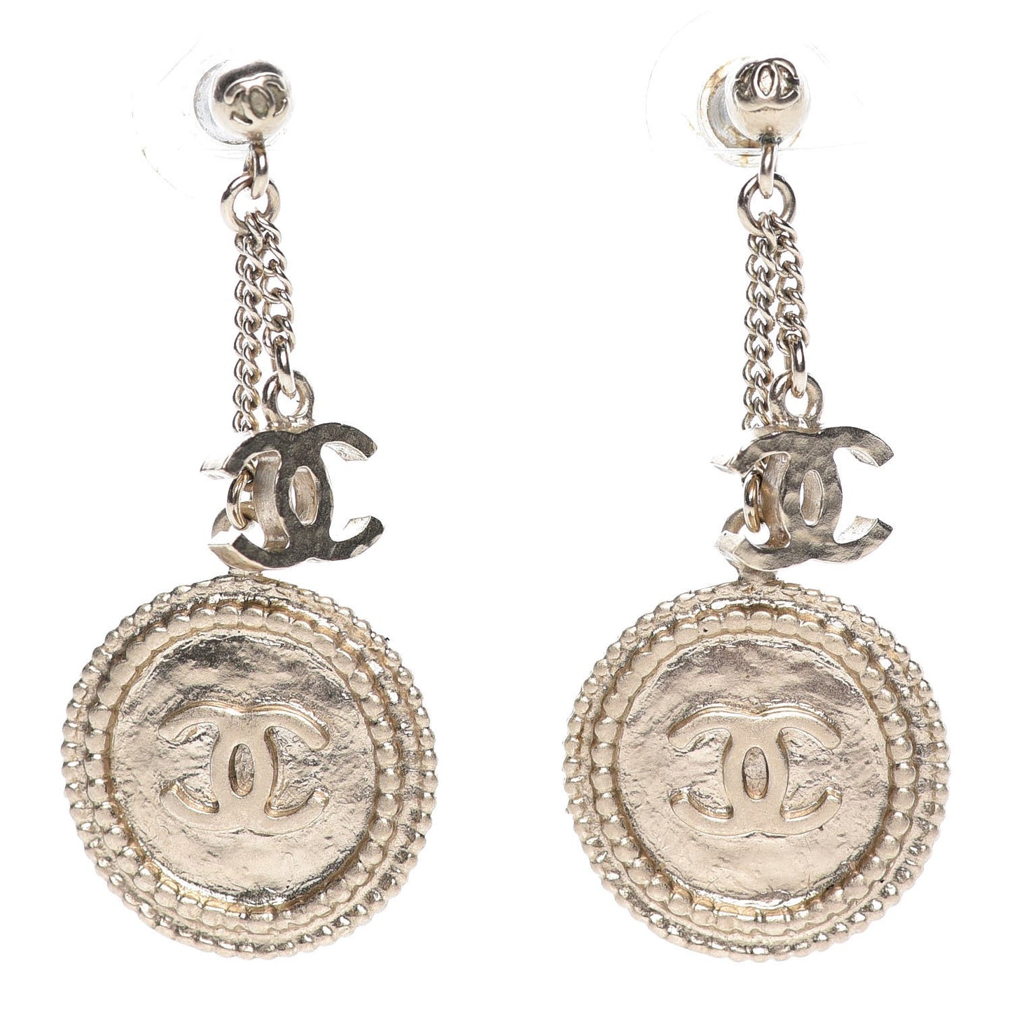 Medallion Clover CC Drop Earrings Light Gold