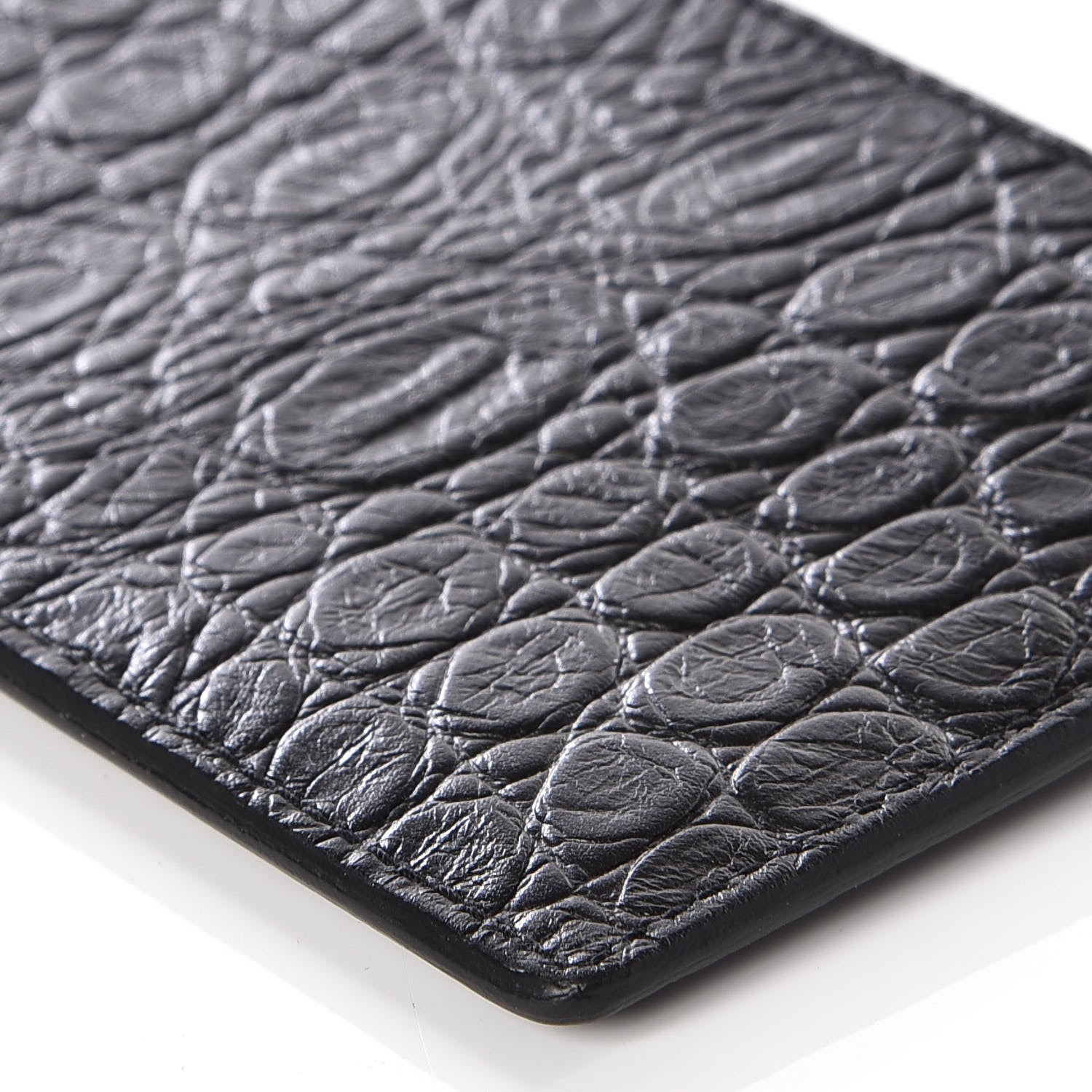 Saint Laurent Calfskin Crocodile Embossed 5 Fragments Zip Card Case Black 5 of 8