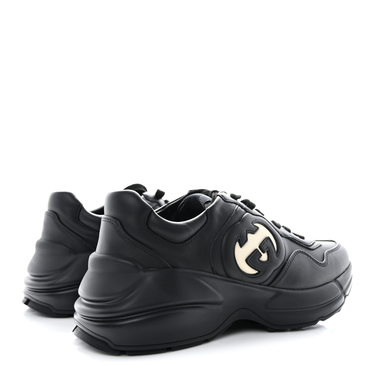 Dali Soft Calfskin Cut Out Interlocking G Womens Rhyton Sneakers 37.5 Black Ivoire