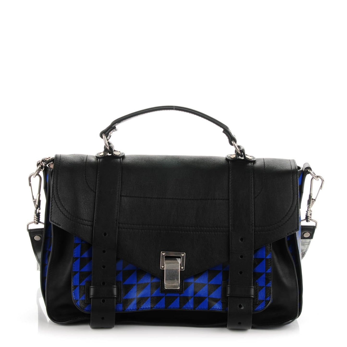 Calfskin Triangle Print Medium PS1 Satchel Black Blue
