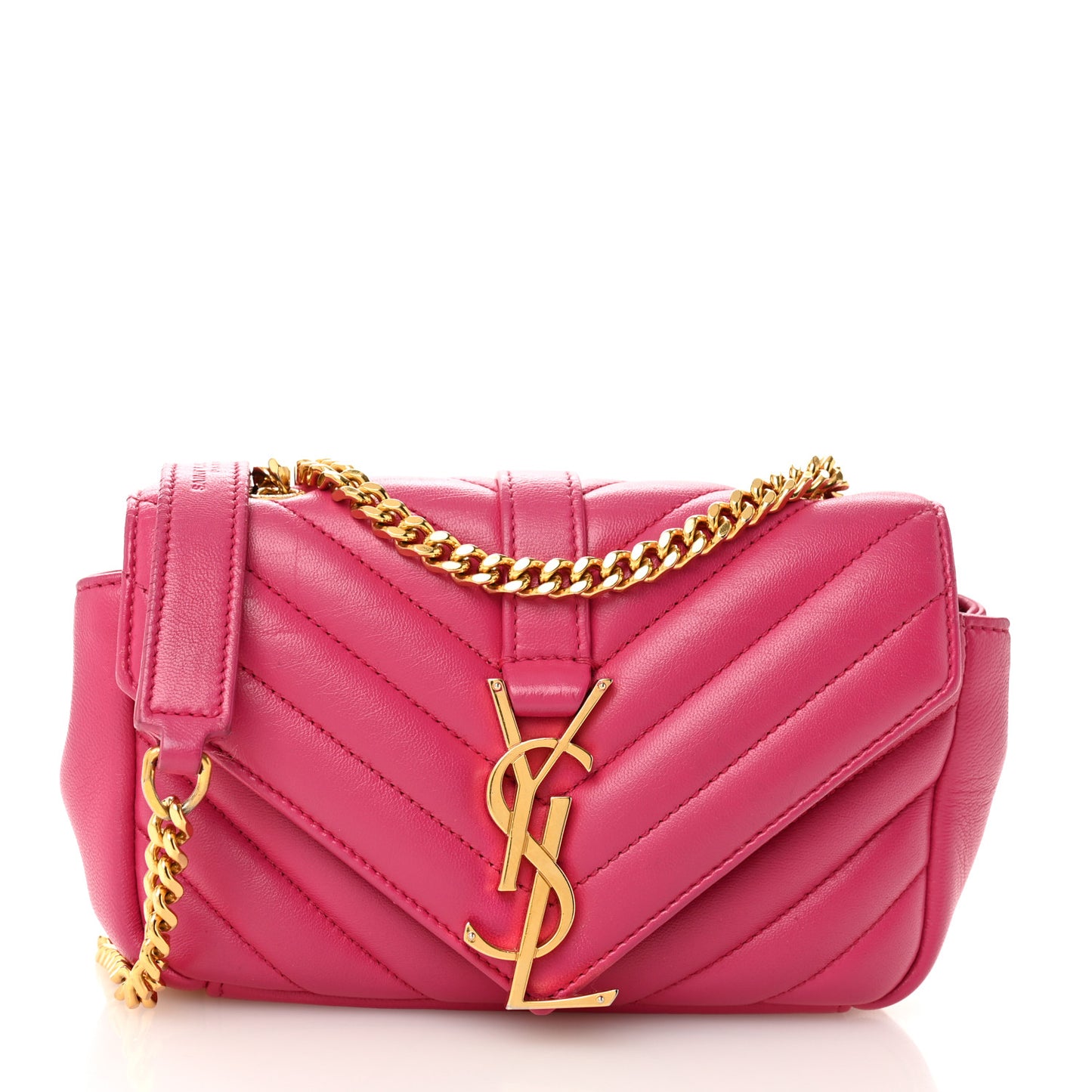 Calfskin Matelasse Chevron Classic Monogram Baby Chain Bag Fuchsia